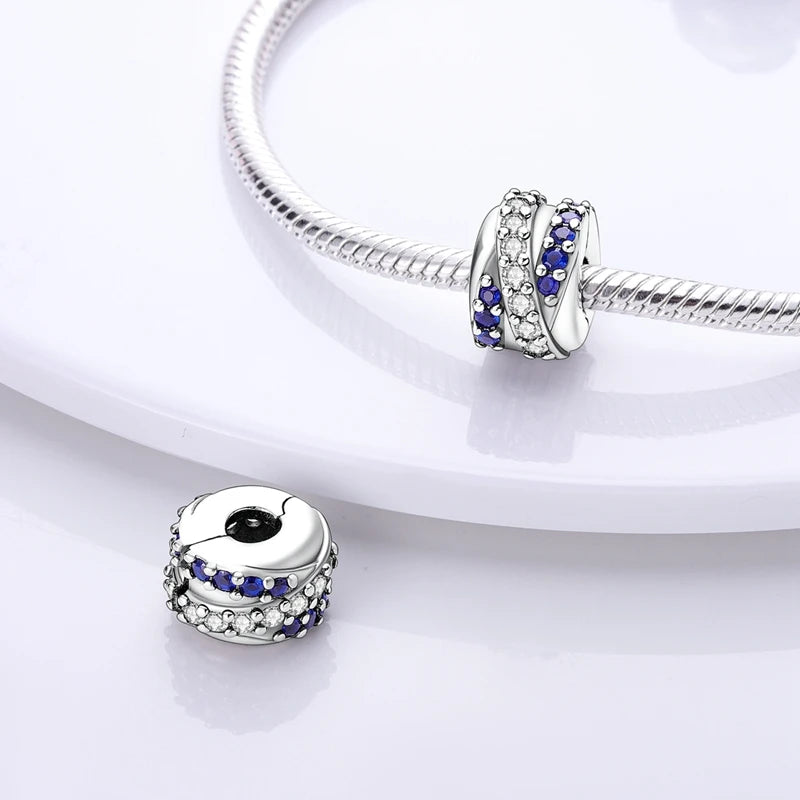 Charm Argent 925 Bleu Rotatif – Œil Démon, Main, Lune & Ciel Étoilé | Perle Pendentif Bracelet Femme | Bijou Spirituel & Mystique