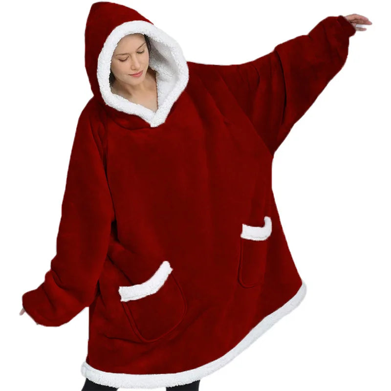 Hoodie Couverture Sherpa Adulte – Polaire Capuche Poche Géante Chaud Confortable Cadeau