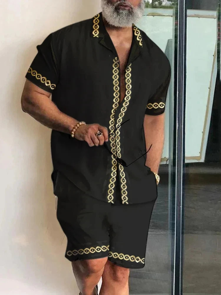 Ensemble 2 Pièces Homme Chemise Hawaïenne Manches Courtes + Short À Cordon Été Vacances Resort | Set Hawaii Premium