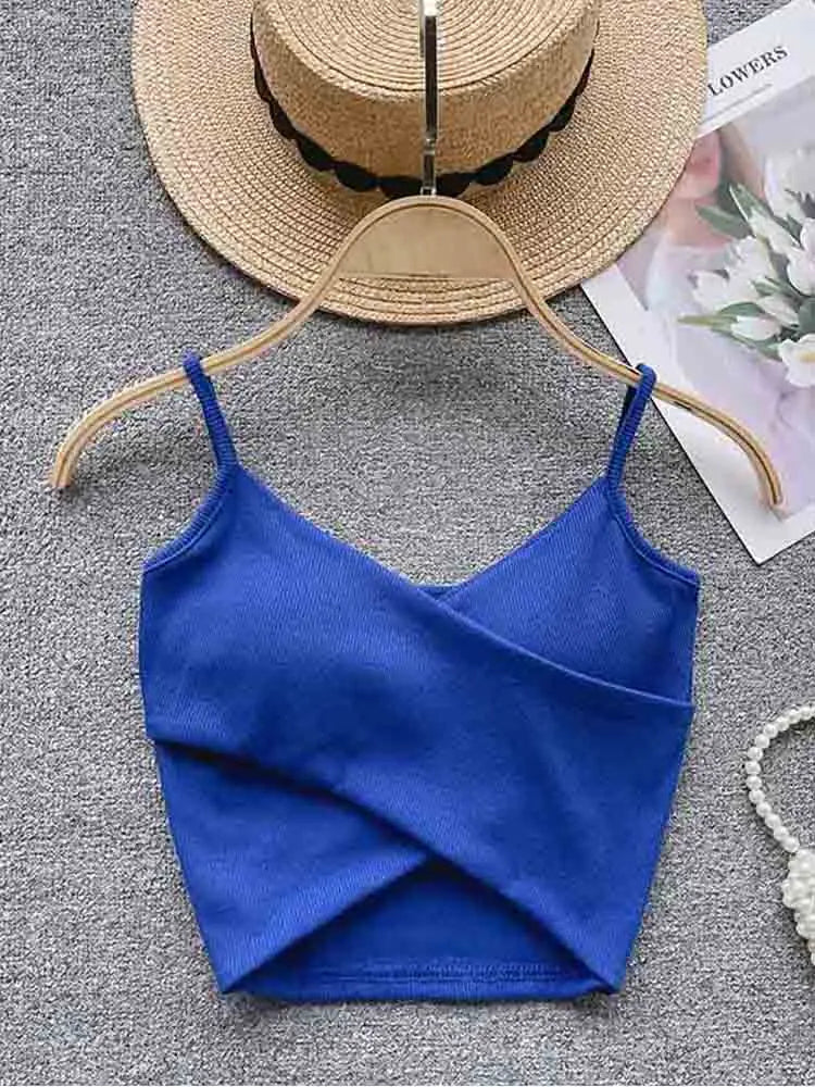 Caraco Femme Bretelles Irrégulières Uni Slim Chic Y2K – Top Sport Élégant Casual & Tendance