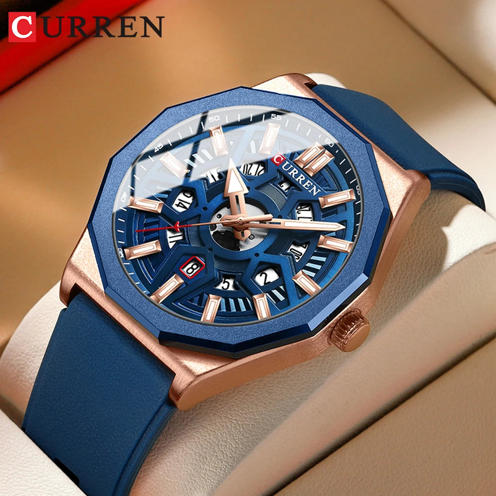 Montre Homme CURREN Design Créatif Quartz Silicone Lumineux Date – Fashion Sport Élégant