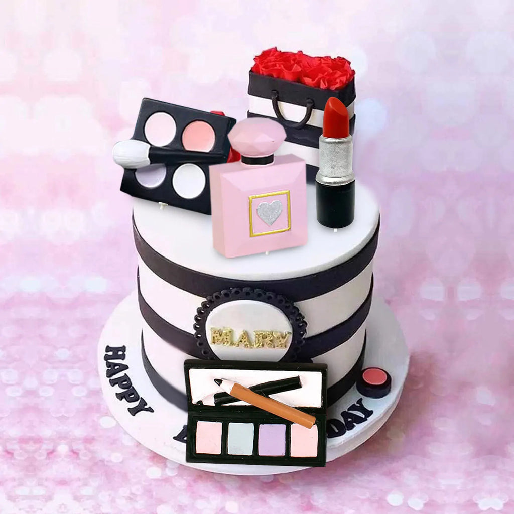 Set Maquillage Gateau 4 Pcs Filles – Rouge à Lèvres, Fard, Parfum & Poudre | Cadeau Anniversaire & Bal de Promo