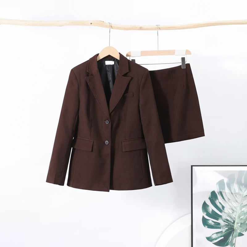 Ensemble Blazer Mini Jupe Femme Élégant – Col Revers Manches Longues Slim Uni | Tenue Bureau Chic 2025