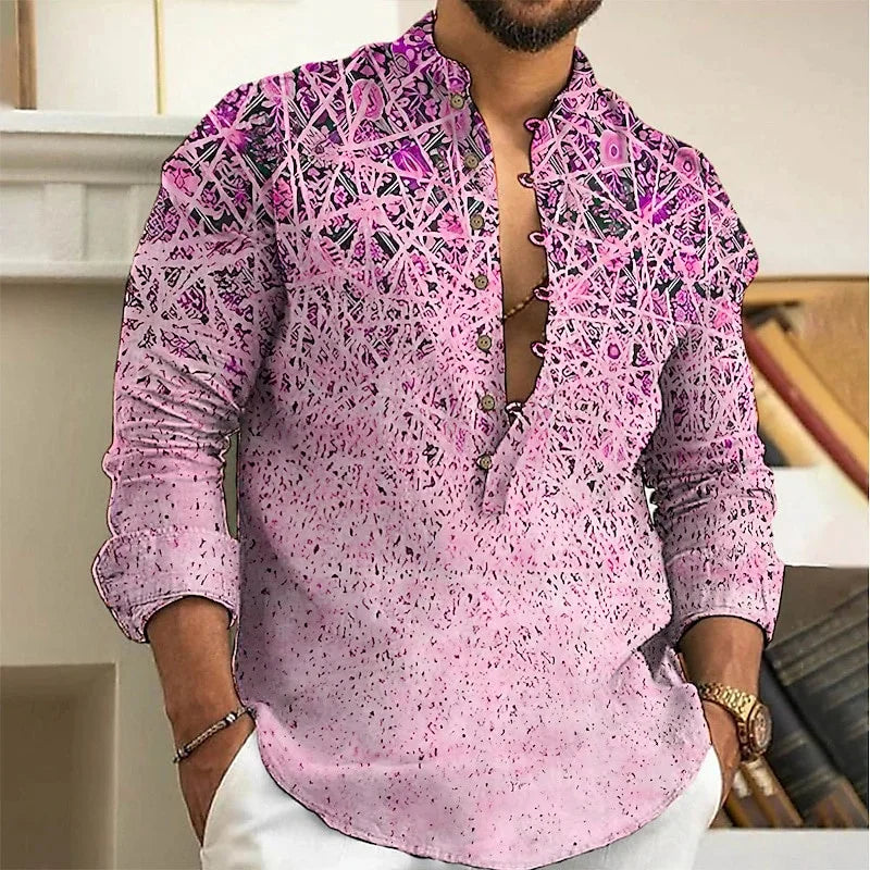 Chemise Lin Homme Cardigan Boutons Motif Tendance Coupe Slim Confortable Douce Rétro Grande Taille 6XL | Chemise Lin Rétro Premium