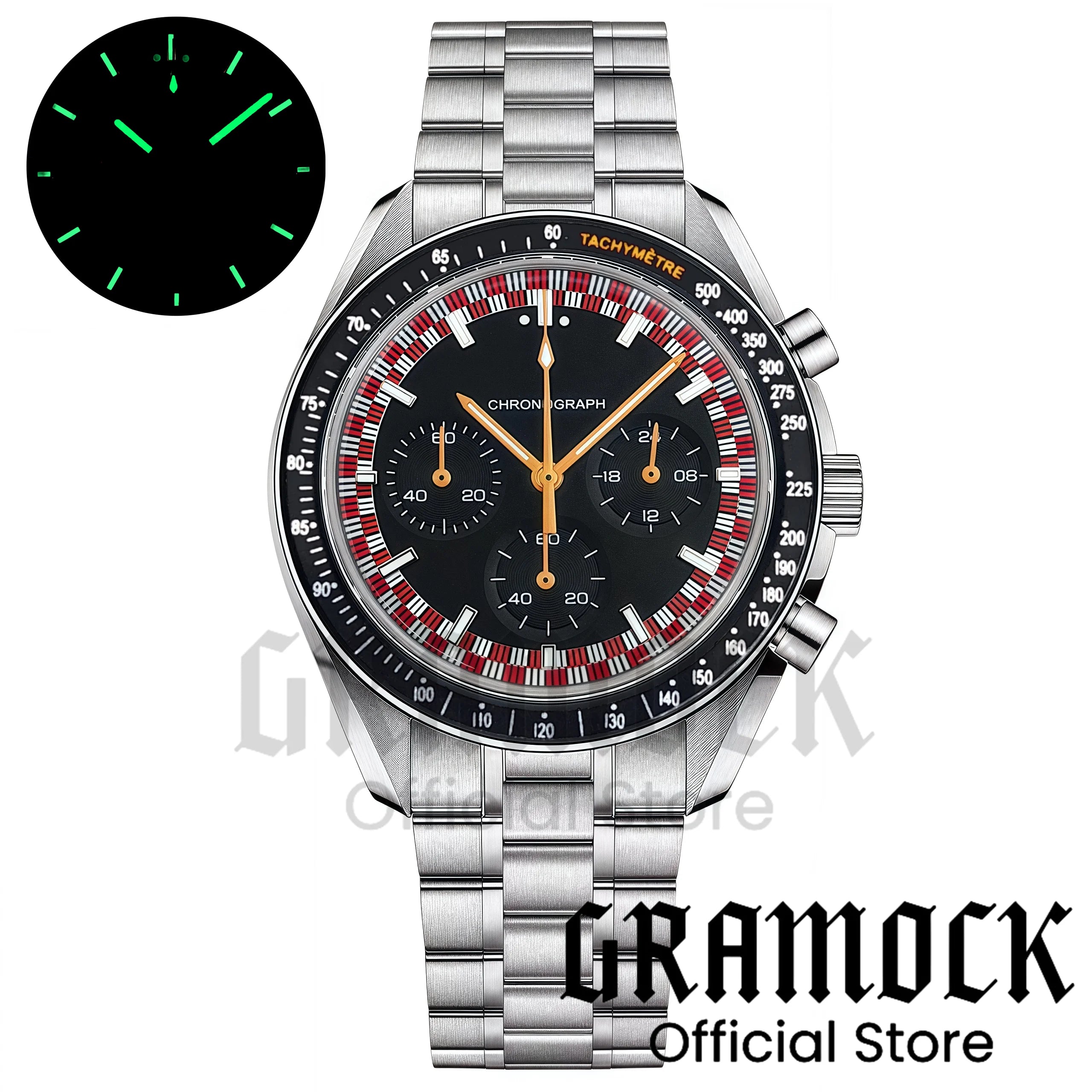 Montre Homme Gramock 40mm Quartz Moon Chronographe – Cadran Lumineux Acier Verre Minéral