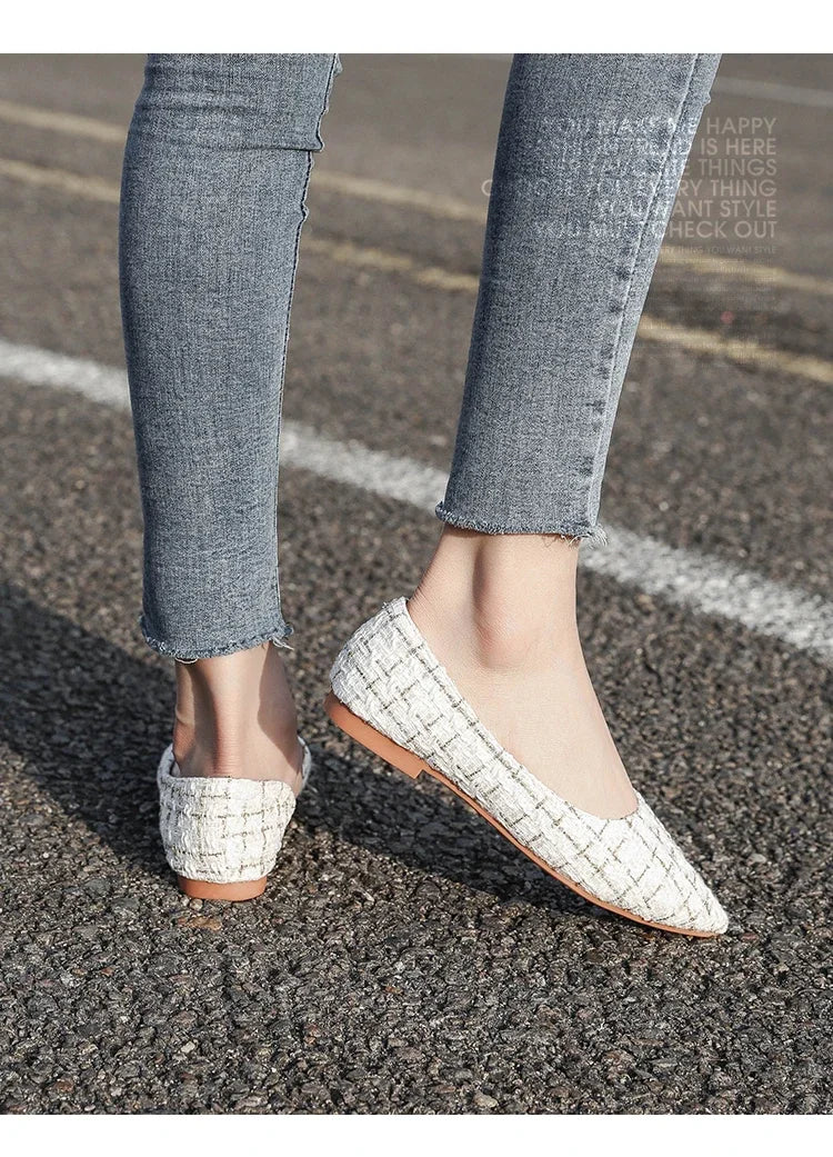 Ballerines Bout Pointu Flock Slip-on 2025 – Talon Plat Couleur Unie Tailles 31 à 46