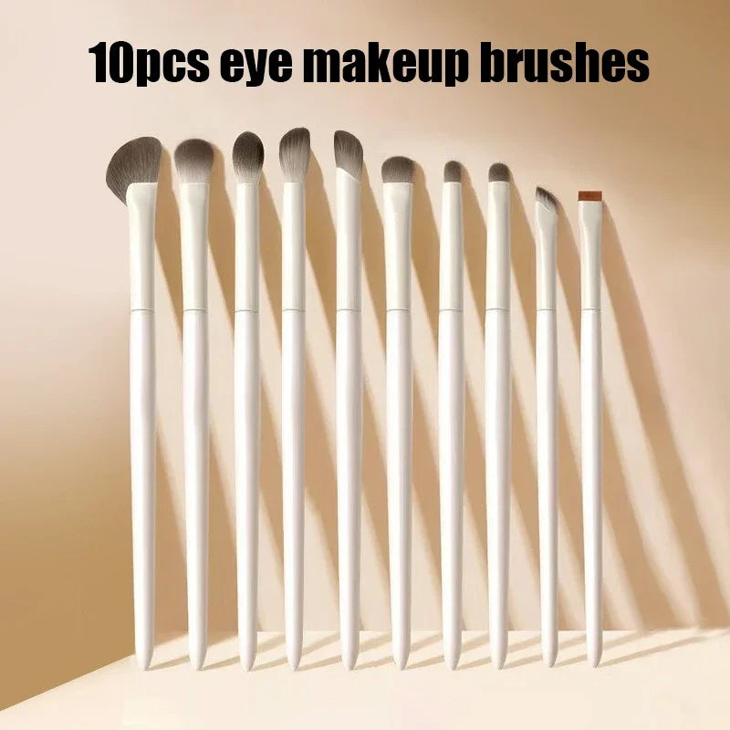 Set Pinceaux Yeux Naturels 5 à 10 Pcs – Fards, Eyeliner & Détail | Poils Ultra-Doux Blancs Maquillage