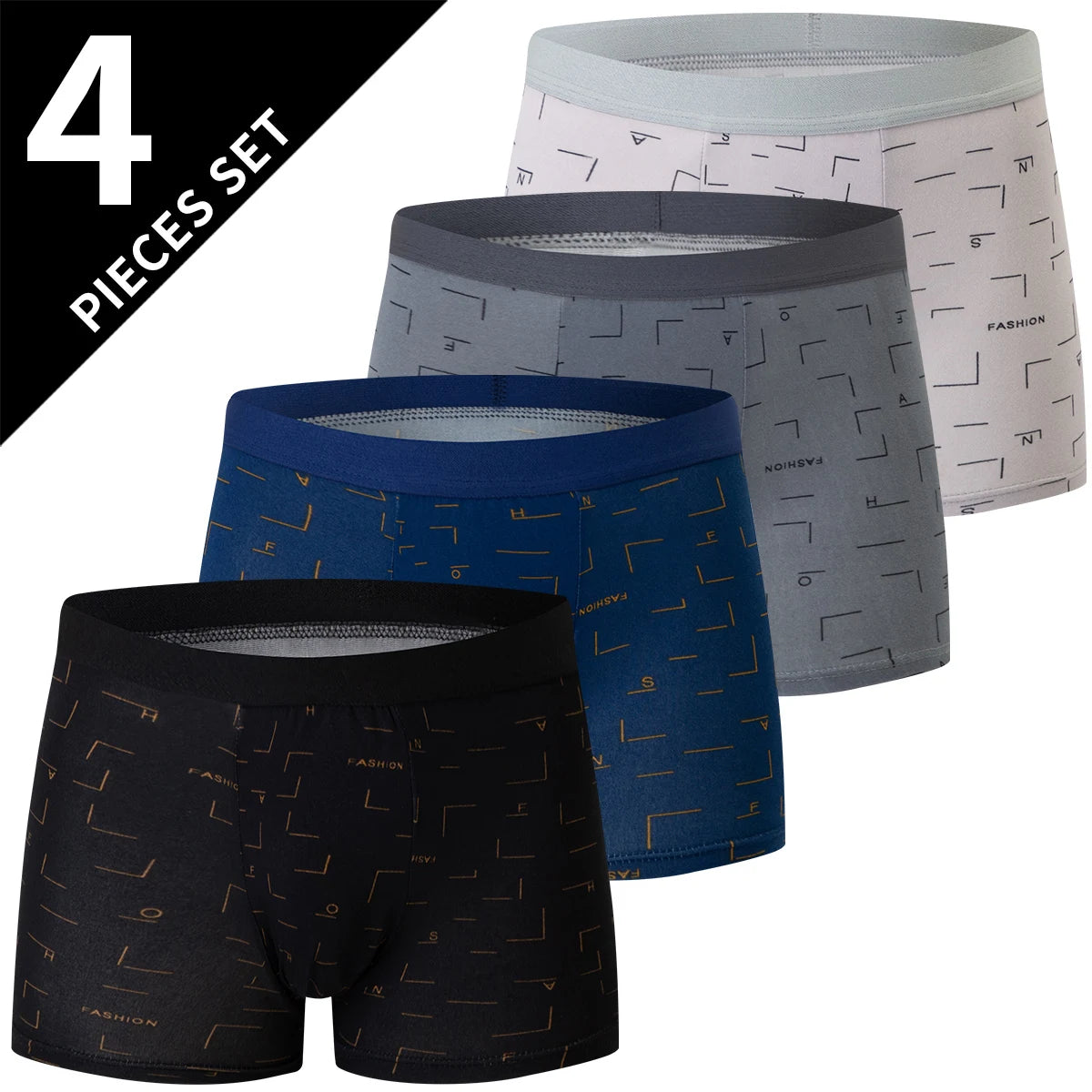 Pack 4 Boxers Homme Imprimés Taille US/EU Confortables Fashion Slip Short de Bain Oversize Sous-Vêtements Premium Multicolore – Pack 4 Boxers Premium Imprimés | Mode Homme Sous-Vêtements Premium
