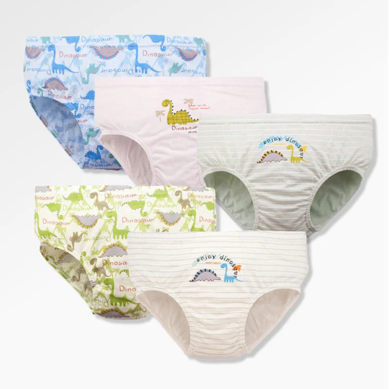 Lot 3 Slips Garçon Coton Imprimé Dinosaure – Sous-Vêtements Respirants Doux 2-14 Ans