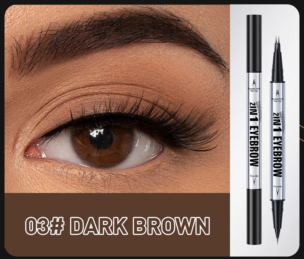 Crayon Sourcils Double Embout Waterproof – Liquide Courbé 2-en-1 Fourchette & Pinceau Précis | Maquillage Sourcils Longue Tenue