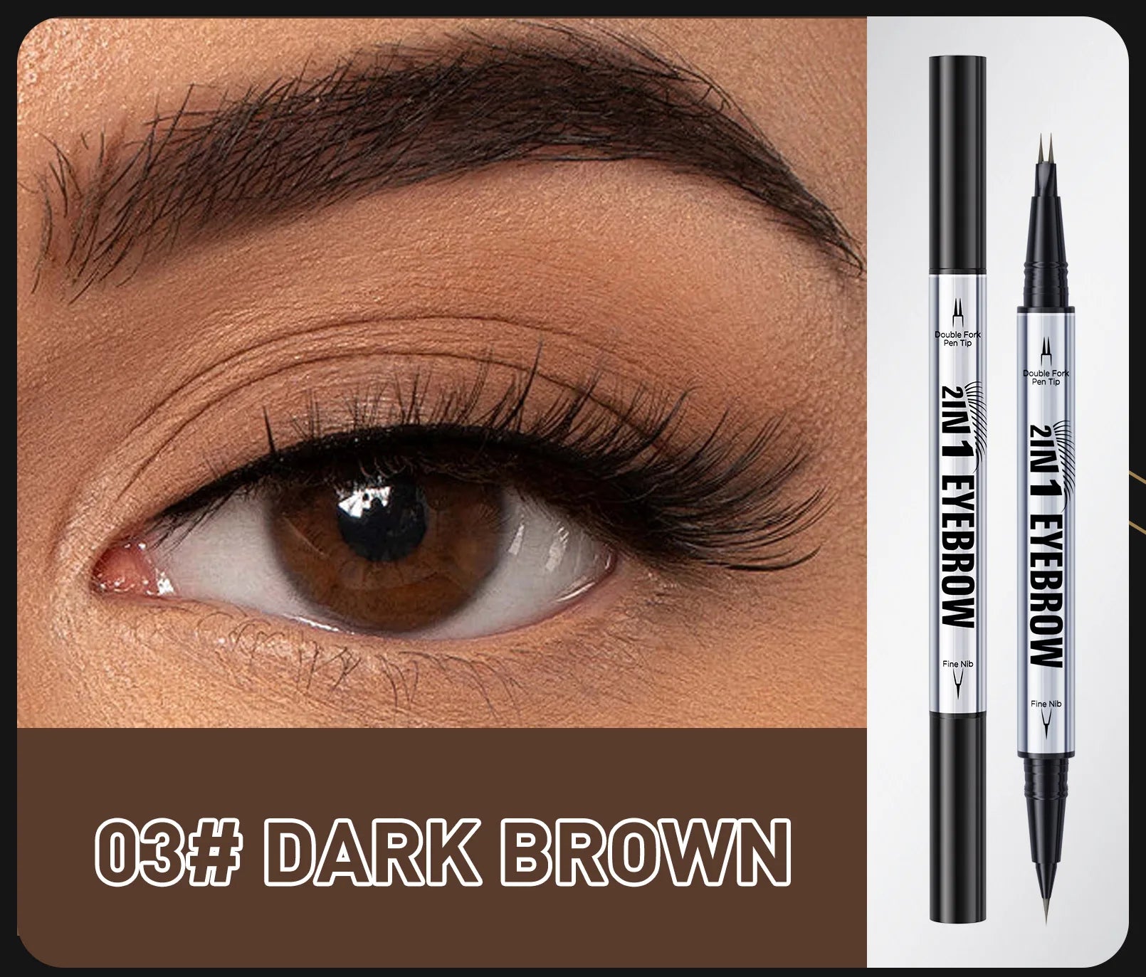 Crayon Sourcils Double Embout Waterproof – Liquide Courbé 2-en-1 Fourchette & Pinceau Précis | Maquillage Sourcils Longue Tenue