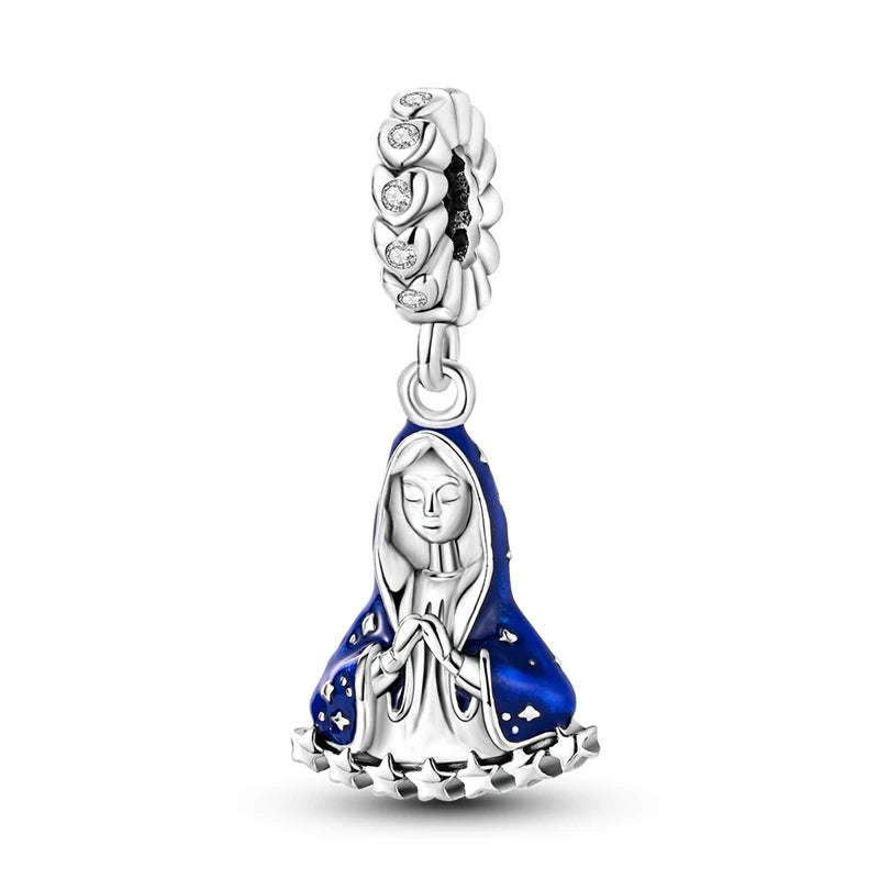 Charm Argent 925 Bleu Rotatif – Œil Démon, Main, Lune & Ciel Étoilé | Perle Pendentif Bracelet Femme | Bijou Spirituel & Mystique