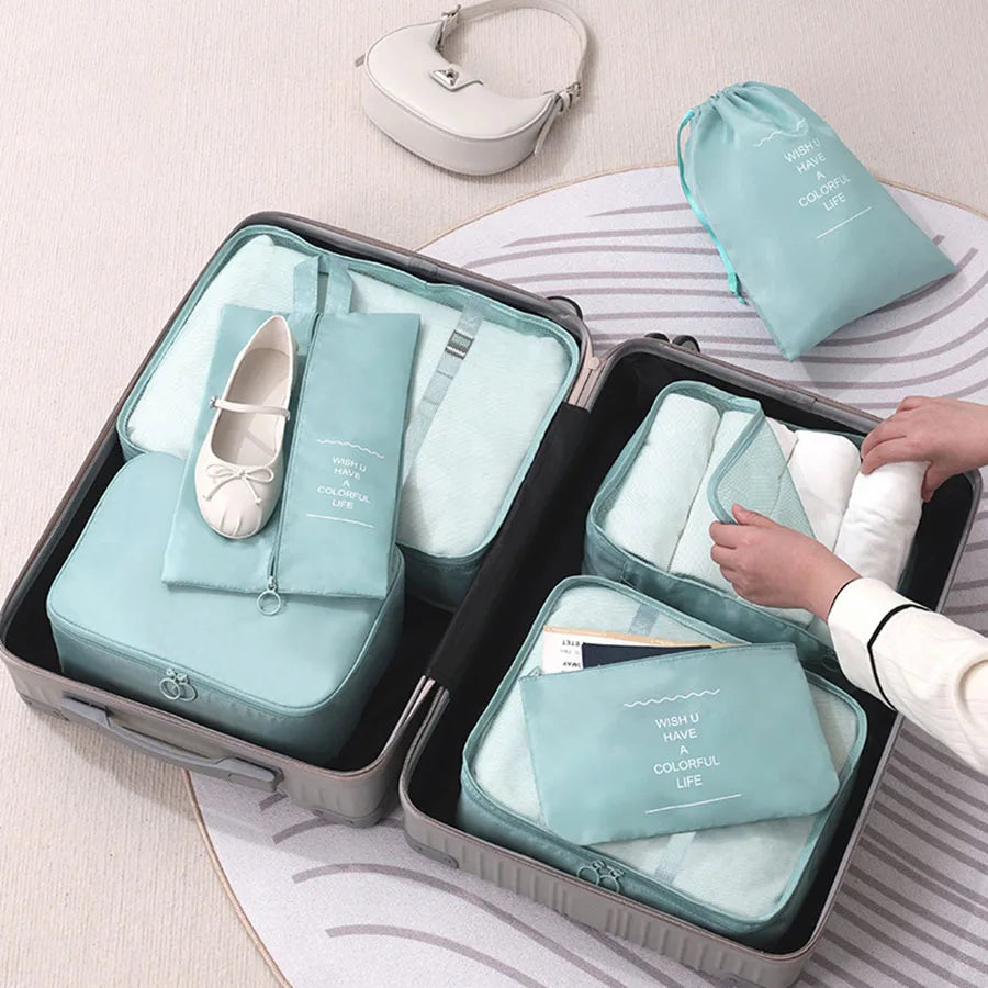 Set 7 Organisateurs de Voyage Packing Cubes – Rangement Valise Vêtements Chaussures Pliable