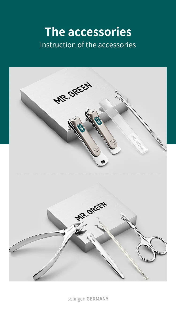 MR.GREEN Kit Manucure Coupe-Ongles Acier Inoxydable Professionnel – Outils Pédicure avec Étui de Voyage