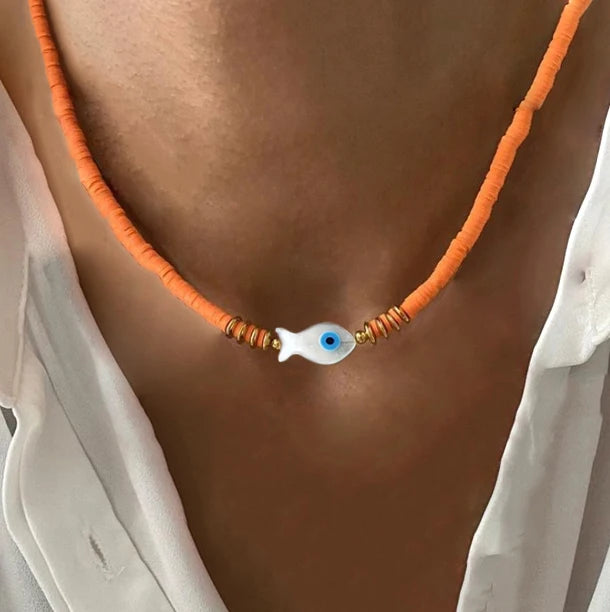 Collier Ras-du-Cou Boho Vintage – Cœur, Coquillage & Œil Turc | Bijou Femme Tendance Été & Plage | Accessoire Mode Charme