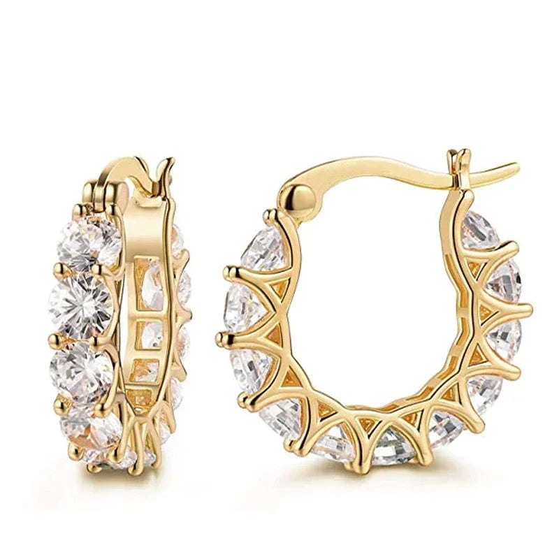 Créoles Luxe Pavées Zircon Couleur Or — Boucles d'Oreilles Femme Élégantes