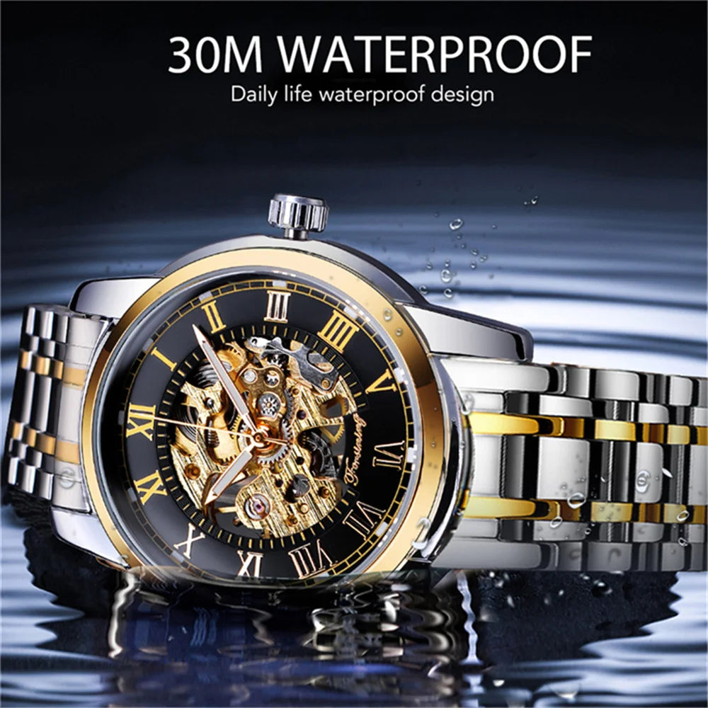 Herrenuhr FORSINING 349 Mechanisch Handaufzug Skelett – Business Elegant Edelstahl