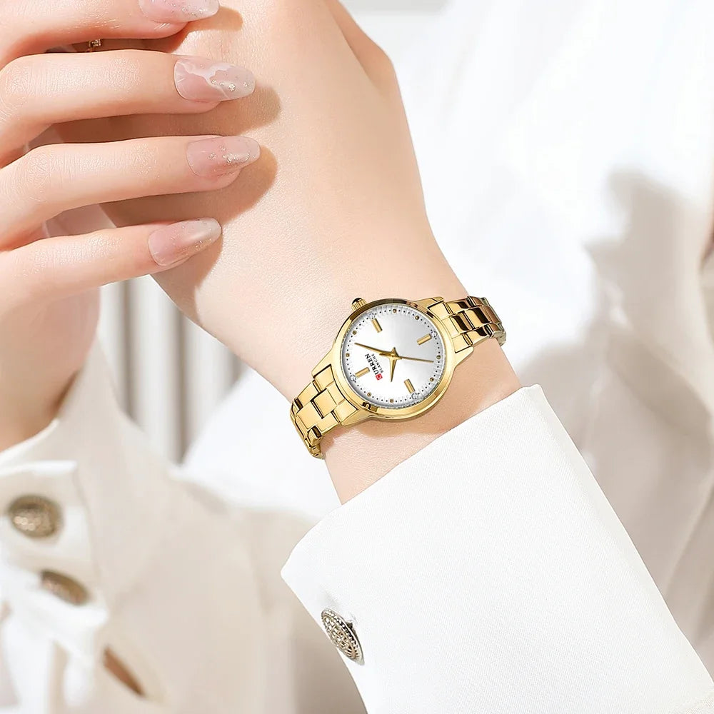 Montre Femme Luxe CURREN Dorée Quartz Acier Inoxydable – Étanche Élégante Minimaliste
