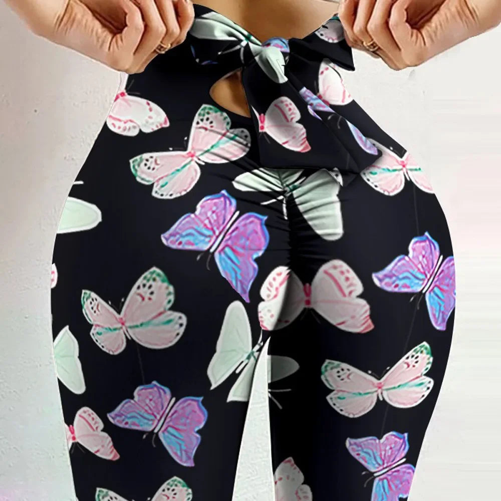 High-Waist Schmetterling Yoga Leggings Po-Lifting - Bedruckt Knoten Bandage Fitness & Sport Damen