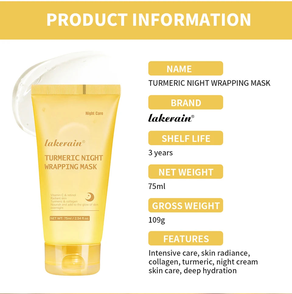 Masque Nuit Peel-Off Acide Kojique & Curcuma – Collagène Hydrolysé | Teint Éclatant & Raffermissant | Korean Skincare