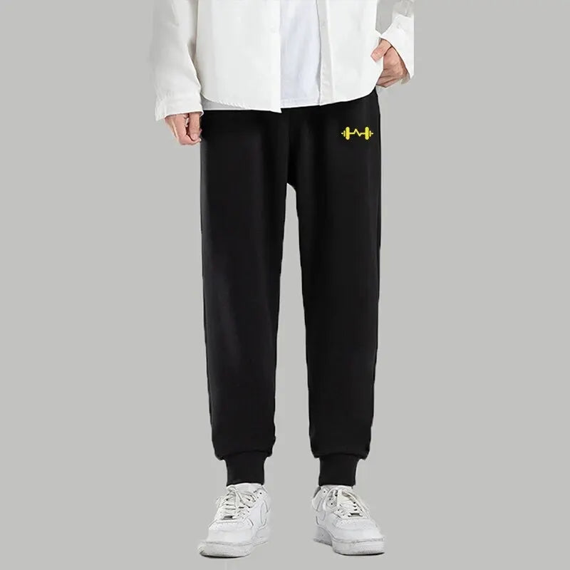 Jogging Homme Imprimé Haltère Fleece Chaud Automne Hiver Pantalon Casual Cordon Ajustable Streetwear Fitness Sport Tendance – Sweatpant Premium Gym | Mode Homme Sport Premium