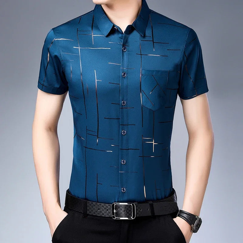 Chemise Homme Business Casual Manches Courtes Sans Repassage Anti-Froissé Confortable Polyvalente Élégante Intemporelle Fashion – Chemise Premium Sans Repassage Anti-Froissé Business Casual | Mode Homme Business Premium