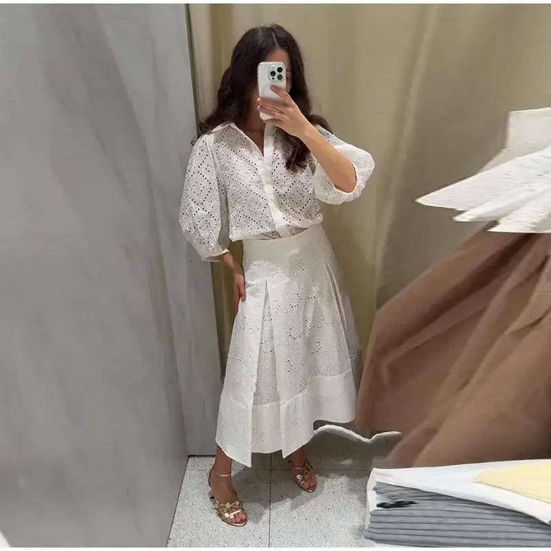 Ensemble 2 Pièces Femme - Chemise Boutons À Franges & Jupe Plissée Zippée | Urban Lady
