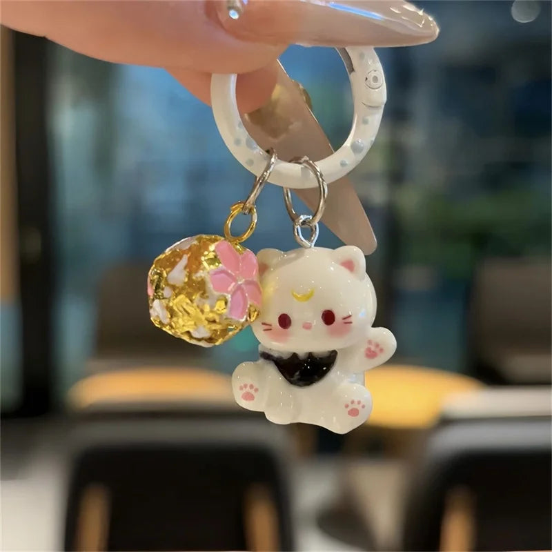 Porte-Clés Chaton Résine Clochette Kawaii – Lot 1 ou 3 pcs | 6 Couleurs au Choix | Pendentif Sac & Cadeau Femme Mignon & Original