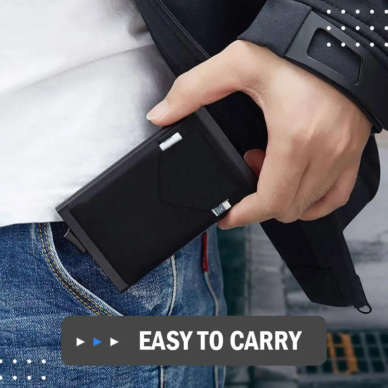Portefeuille Homme RFID Slim Minimaliste – Porte-Cartes Métal Pop-Up Anti-Piratage