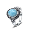 Bague Argent 925 Pierre Larimar Naturelle Vintage – Forme Fleur Ronde Bleu Ciel & Eau de Mer | Bijou Fin Unisexe Pierre Rare des Caraïbes & Cadeau Premium