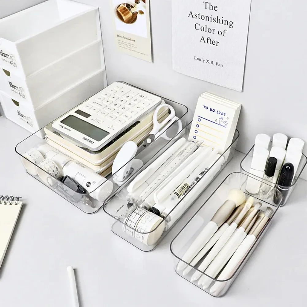 Organisateurs Tiroirs Bureau Maquillage 2025 – Boîtes Plastique Transparent | Rangement Salle de Bain & Bureau