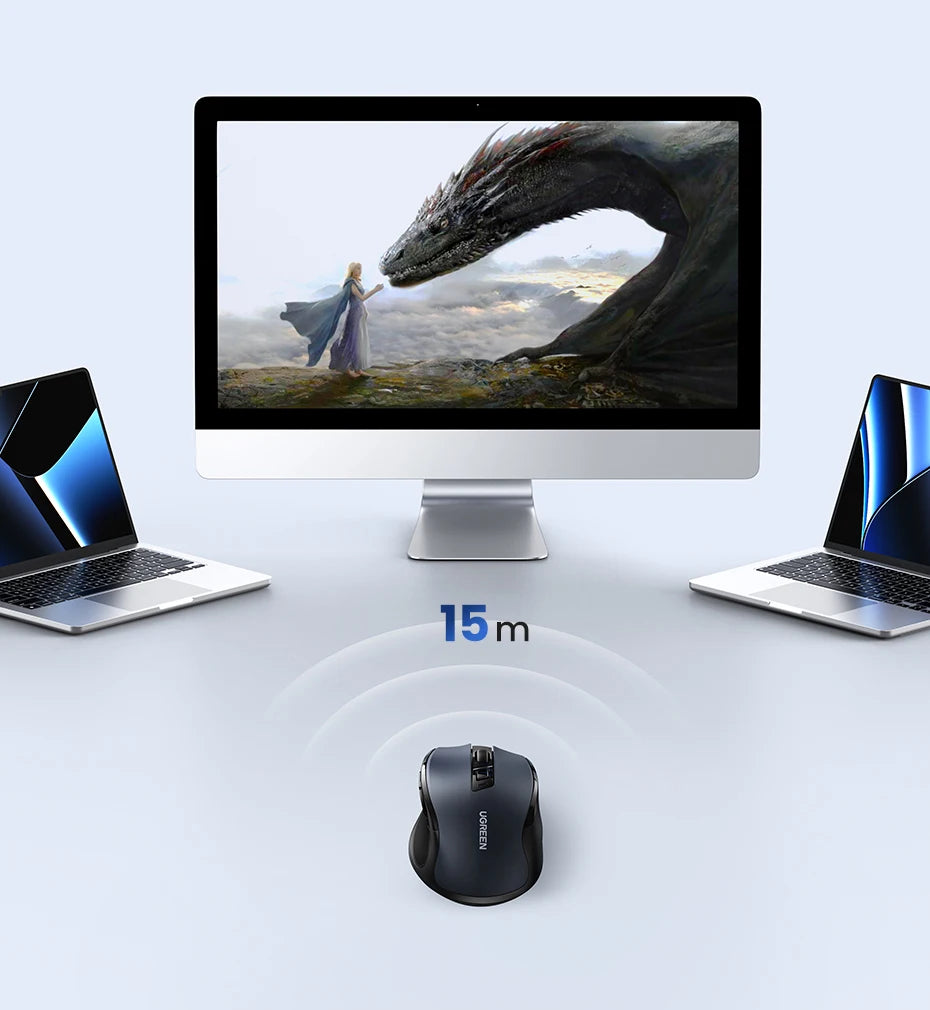 UGREEN Souris Sans Fil Ergonomique – Bluetooth 5.0 & 2.4G, 4000 DPI, 6 Boutons Silencieux | MacBook, PC & Tablette