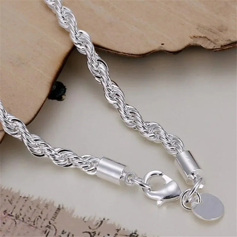 Bracelet Chaîne Torsadée Corde Argent 925 4MM – Unisexe Homme & Femme | Bijou Argent Mode & Élégance Intemporelle | Cadeau Premium