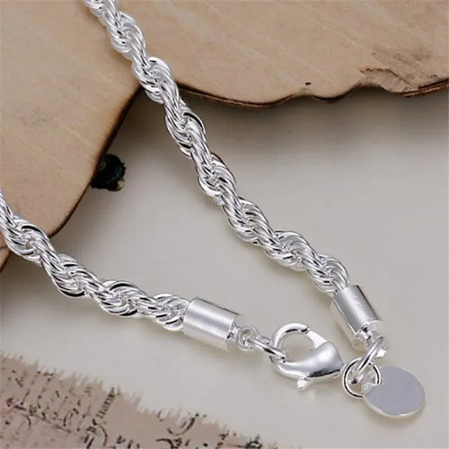 Bracelet Chaîne Torsadée Corde Argent 925 4MM – Unisexe Homme & Femme | Bijou Argent Mode & Élégance Intemporelle | Cadeau Premium
