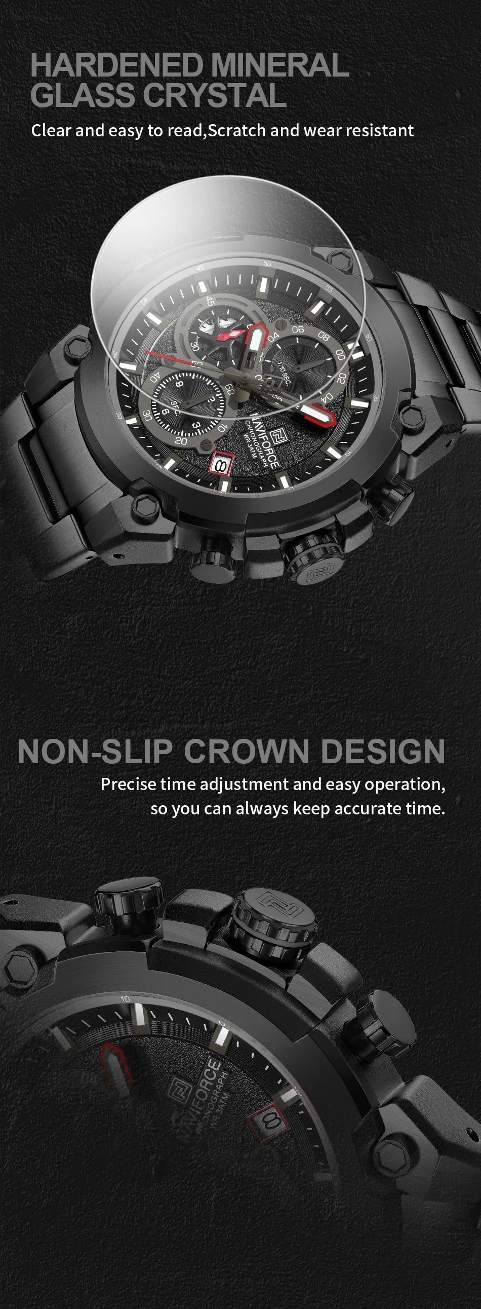 Montre Homme NAVIFORCE Chronographe Sport Militaire Calendrier Quartz – Étanche Fashion