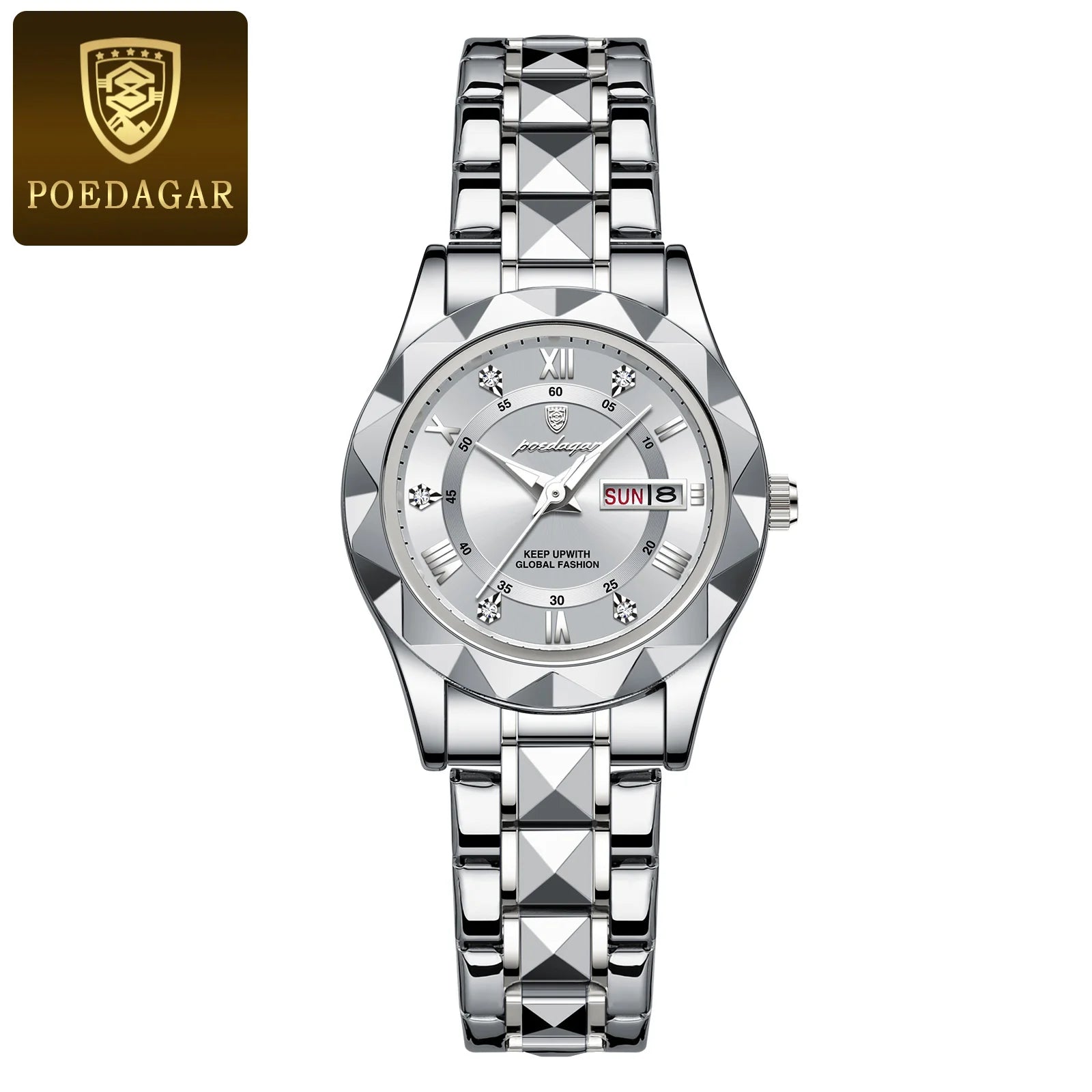 Montre Femme POEDAGAR Élégante Luxe Quartz – Lumineuse Étanche Semaine Date Acier Fashion