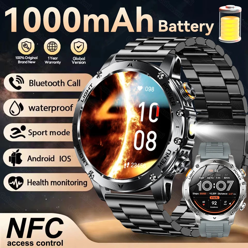 Smartwatch Militaire Homme GPS NFC 3ATM – Montre Connectée Bluetooth 1.7" HD 1000mAh Étanche