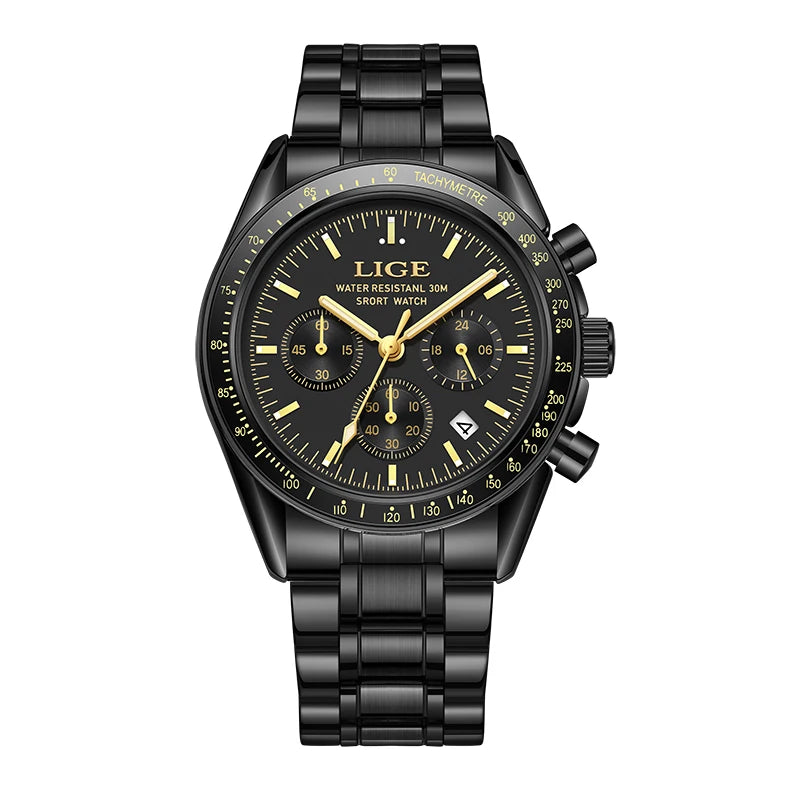 Montre Homme LIGE Luxe Fashion Quartz – Acier Inoxydable Lumineux Étanche Tendance