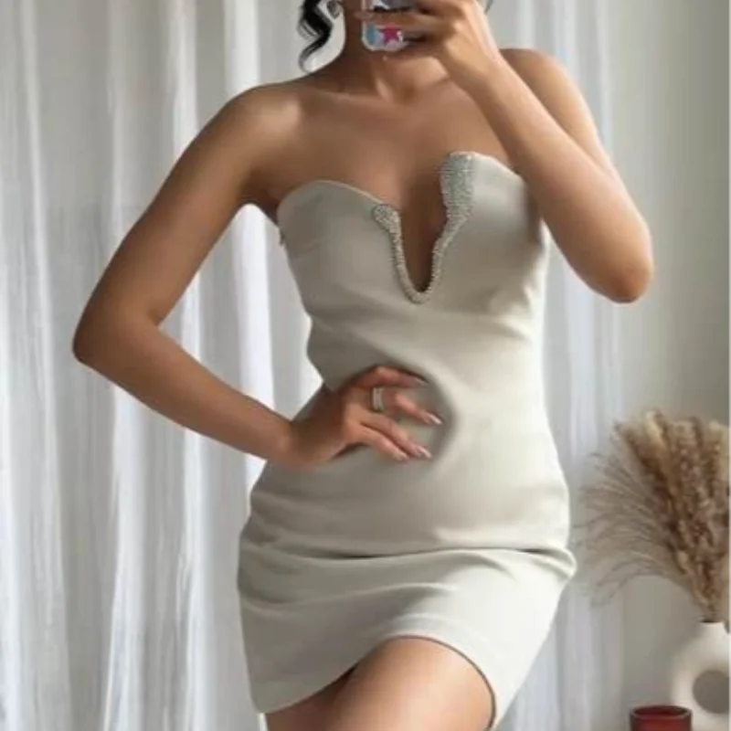 2-teiliges Strass-Set asymmetrisch – Bustier-Crop-Top & sexy Minirock | Abend & Gala 2026