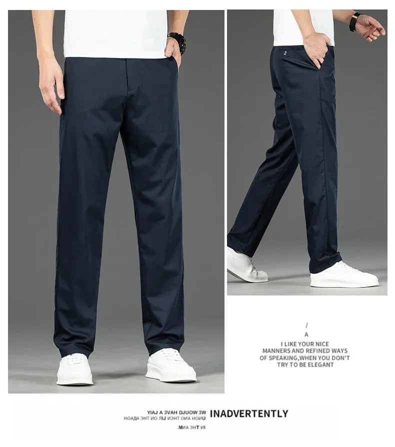 Pantalon Homme Bambou Été Slim Stretch – Léger Business Casual Formel Droit | Noir Gris Kaki | Mode Homme Premium