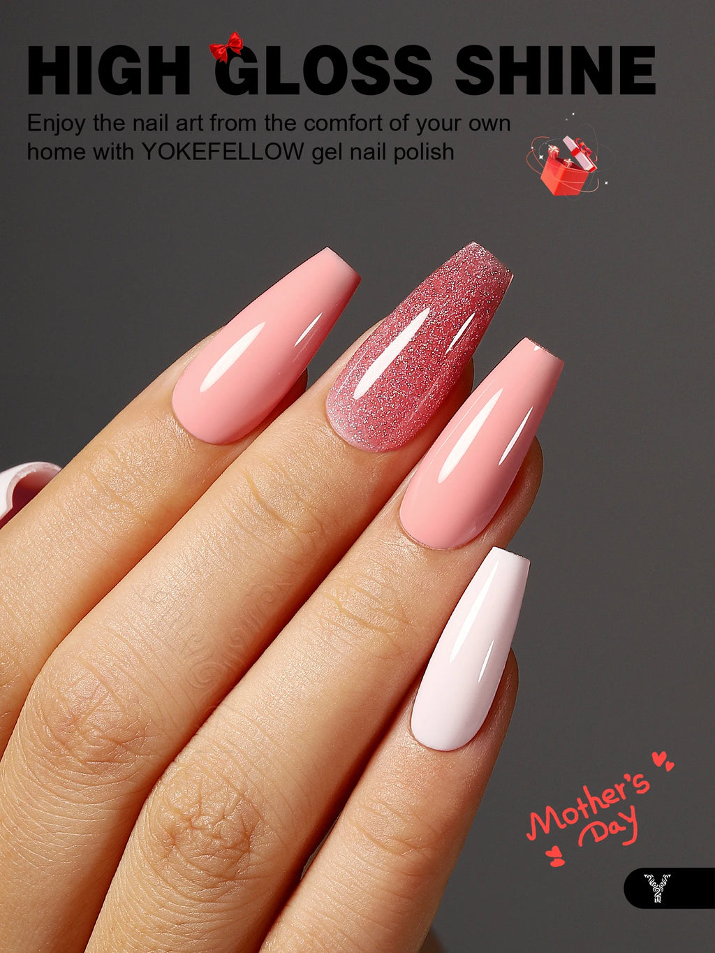 YOKEFELLOW Gel Polish Pastel Pink Glitter 6pcs – Vernis Semi-Permanent Été DIY Salon 10ML