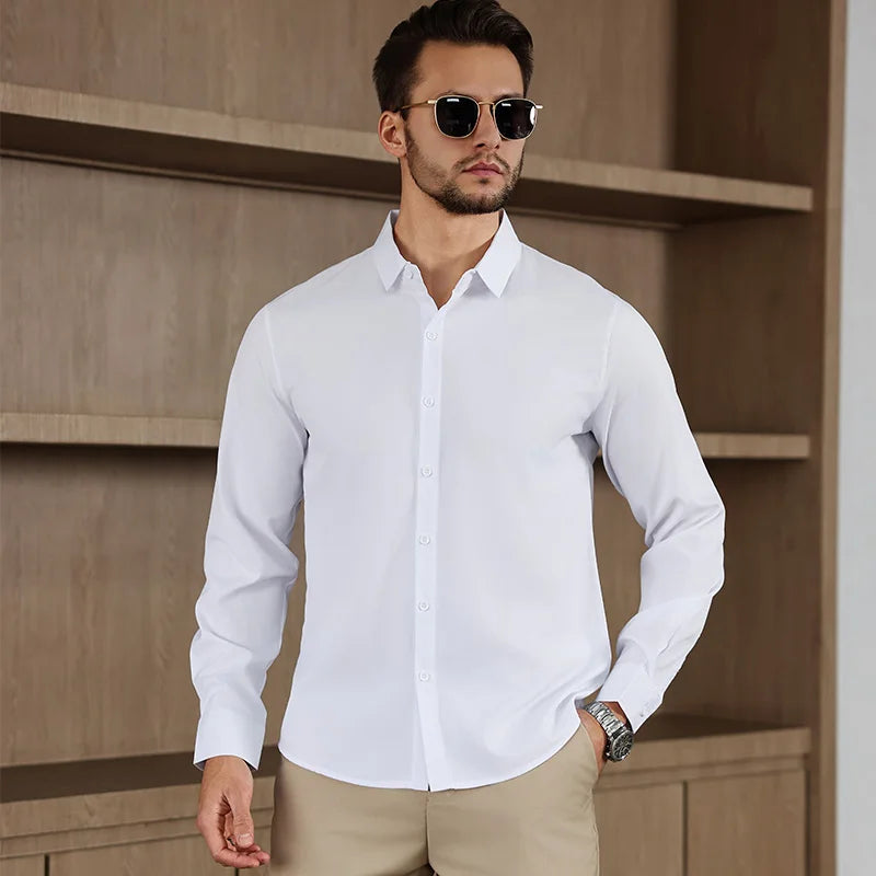 Herren Business Casual Hemd Langarm Einfarbig Bügelleicht – Bequem Ganzjährig Vielseitig | Elegante Herrenmode