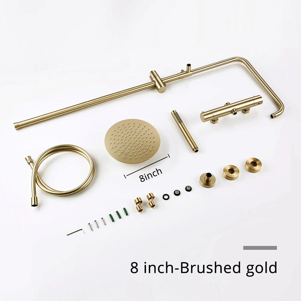 Ensemble Douche Thermostatique Mural Rose Gold – Laiton, Pommeau Pluie & Mitigeur | Système Douche Luxe Salle de Bain