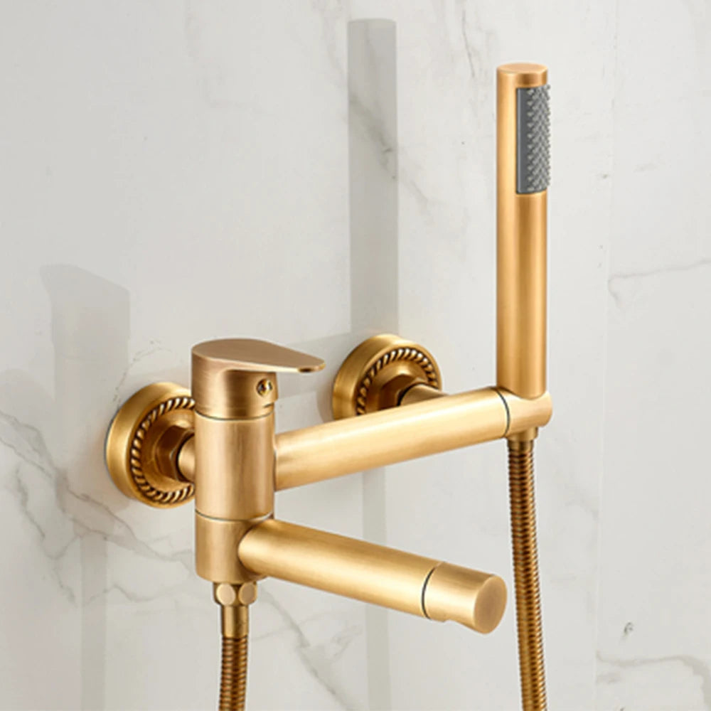 Rozin Robinet Baignoire Mural Noir & Or – Bec Pivotant en Laiton, Mitigeur Douche Complet | Salle de Bain Luxe