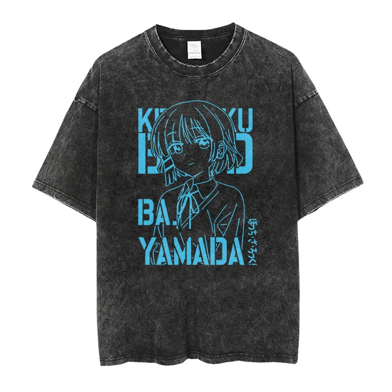 T-Shirt Homme Oversize Bocchi The Rock Anime Manga Imprimé Coton Lavé Col Rond – Fan Art Musique Streetwear | Mode Homme Otaku