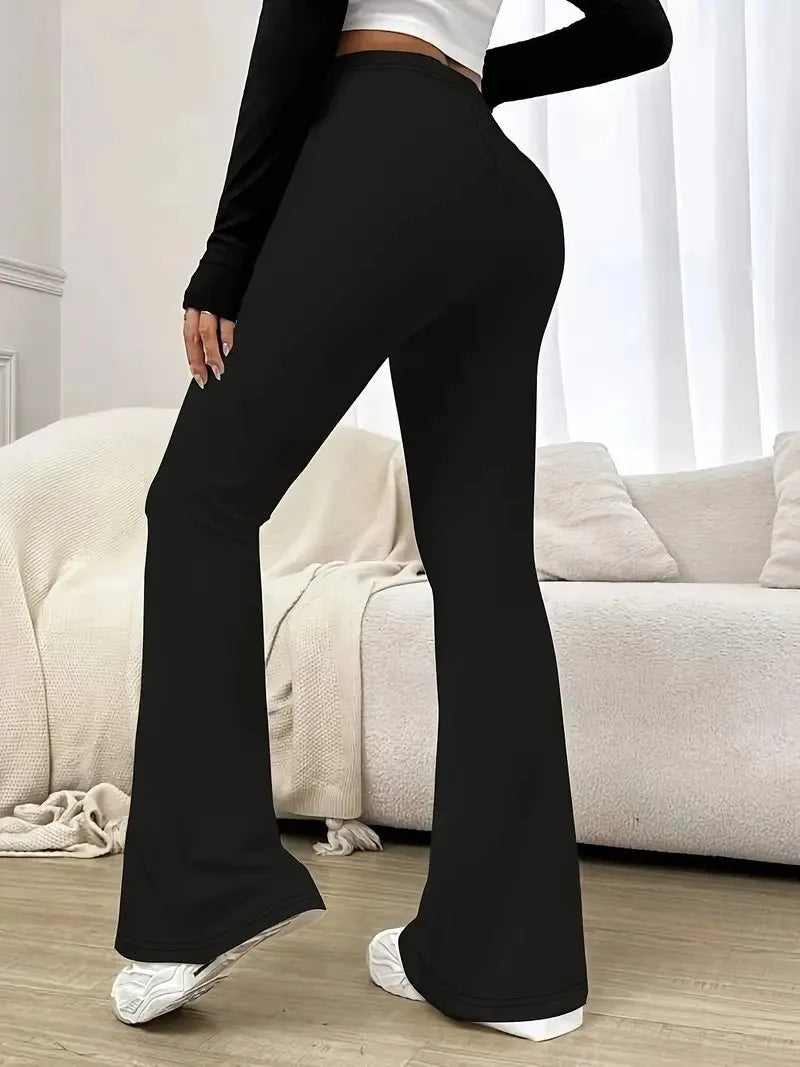 Pantalon Yoga Flare Taille Haute Femme Noir – Legging Élastique Confortable | Fitness & Sport