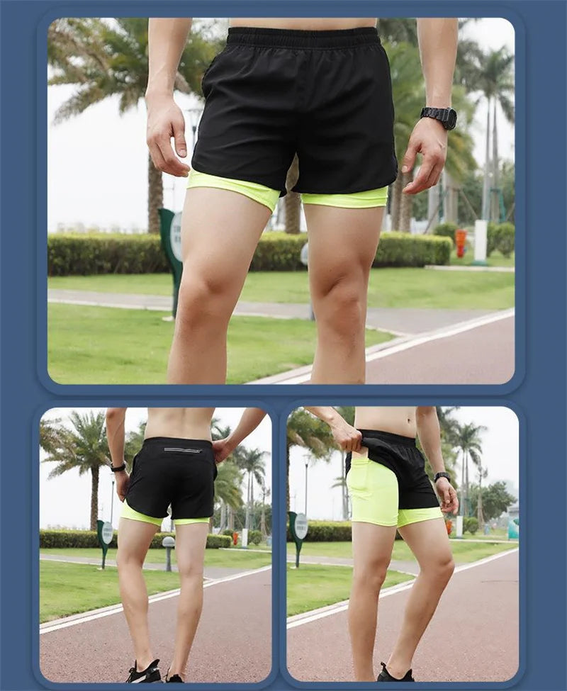 Short Sport Homme 2-en-1 Double Couche Sportswear Entraînement Plage Jogging Gym Running Été Respirant Séchage Rapide Confortable – Short Performance Premium | Mode Homme Sport Premium