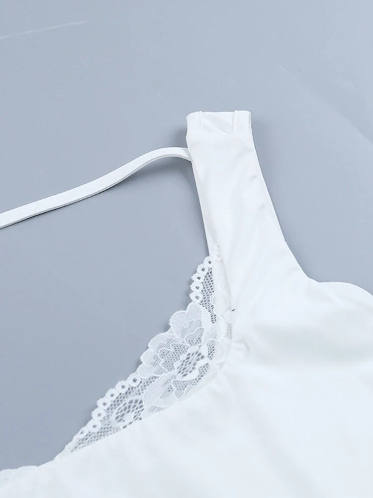 Top Élégant Satin Dentelle Patchwork Femme Manches Longues Bretelles – Chemise Ample Casual | Printemps 2026