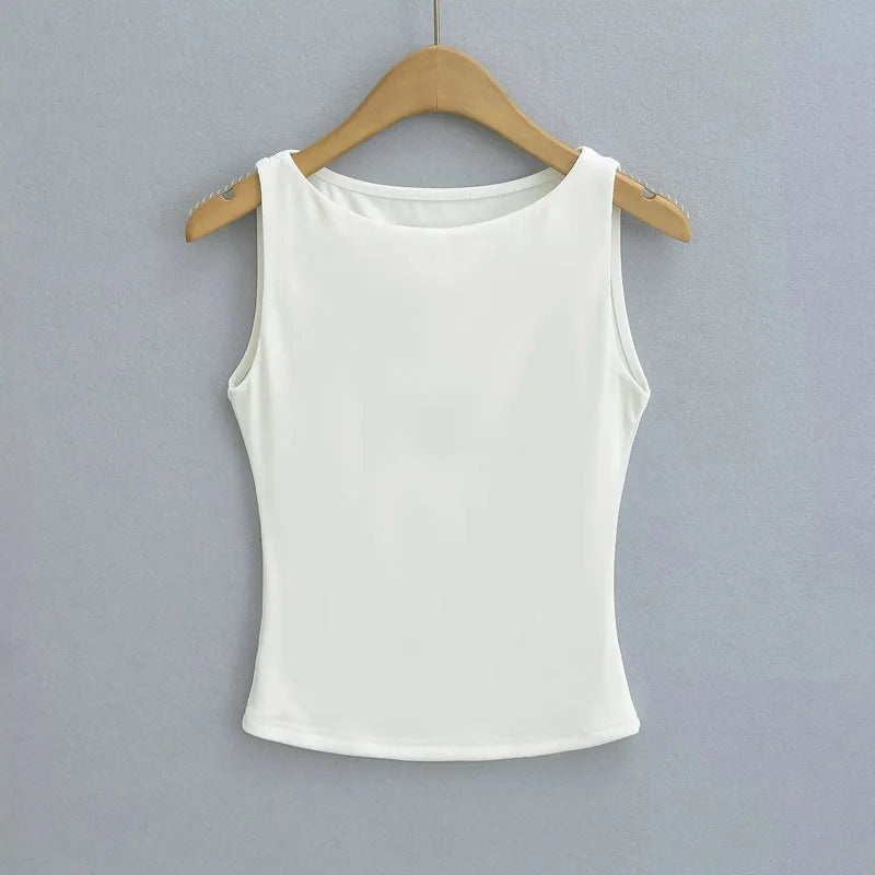 Débardeur Double Épaisseur Col Bateau Ultra-Doux - Stretch Casual Sans Manches Multicolore Femme