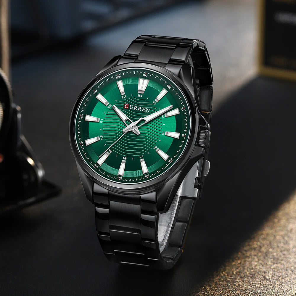 Montre Homme CURREN Business Casual Quartz 44mm – Acier Noir Lumineux Étanche Fashion